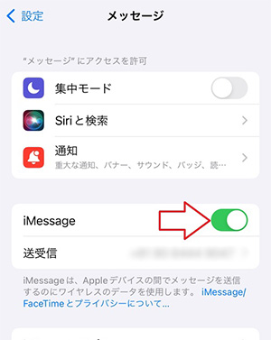 「iMessage」の右側にあるチェックをタップする。