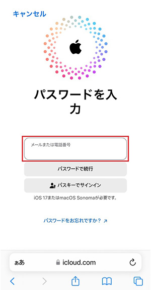 認証画面が表示されるので、Apple IDを入力する。