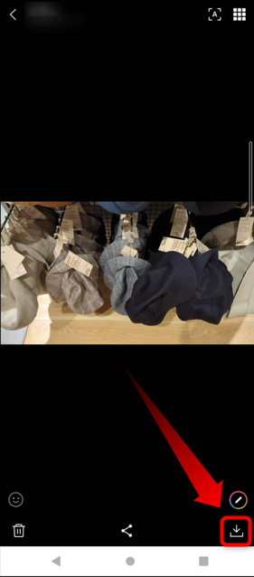 iPhone/androidに画像・動画を保存するには、対象の画像を拡大表示し、右下の「ダウンロード」アイコンをタップします。