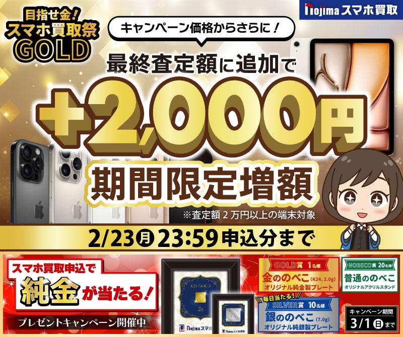 【2月23日まで】純金や銀が当たる！さらに買取2,000円増額（査定2万円以上）